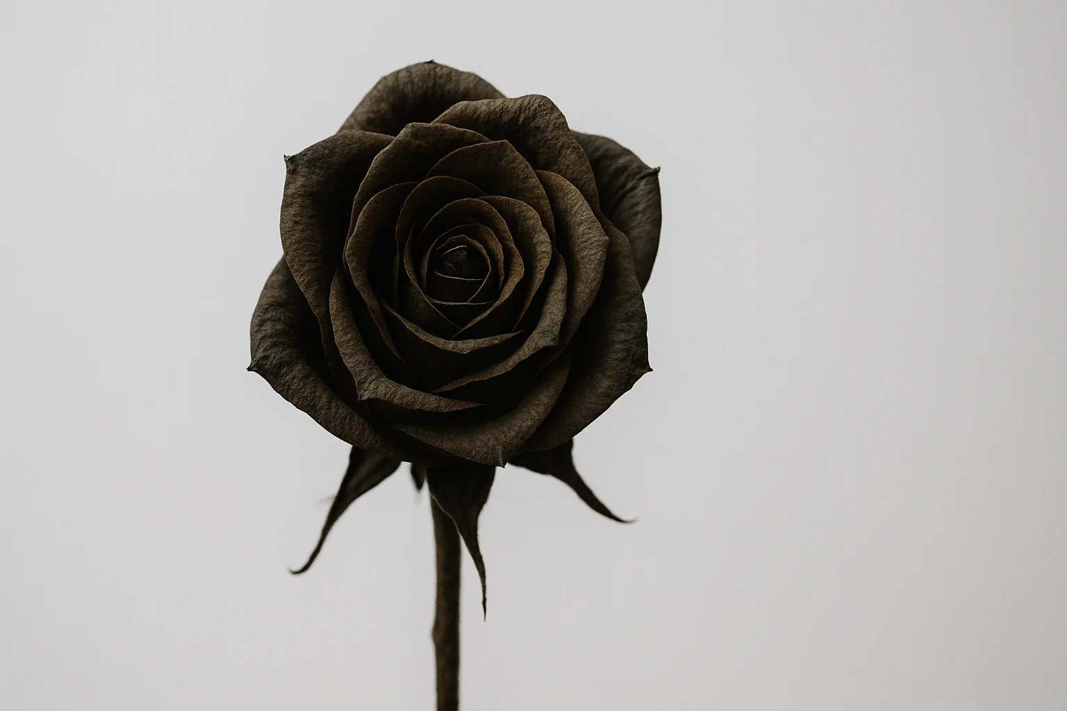 A black, dying, and withering flower contrasted with a bright background